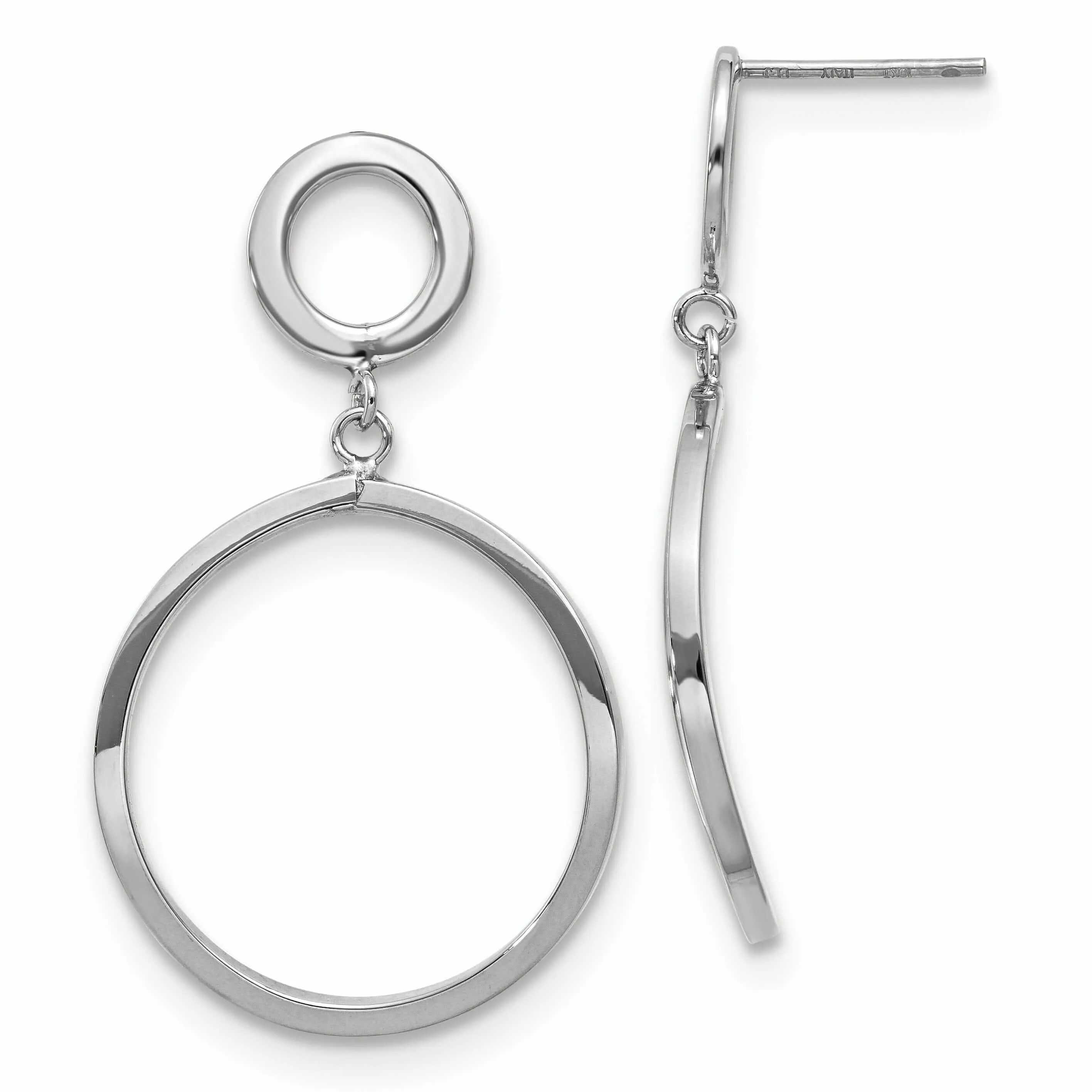 10K White Gold Round Dangle Post Earrings