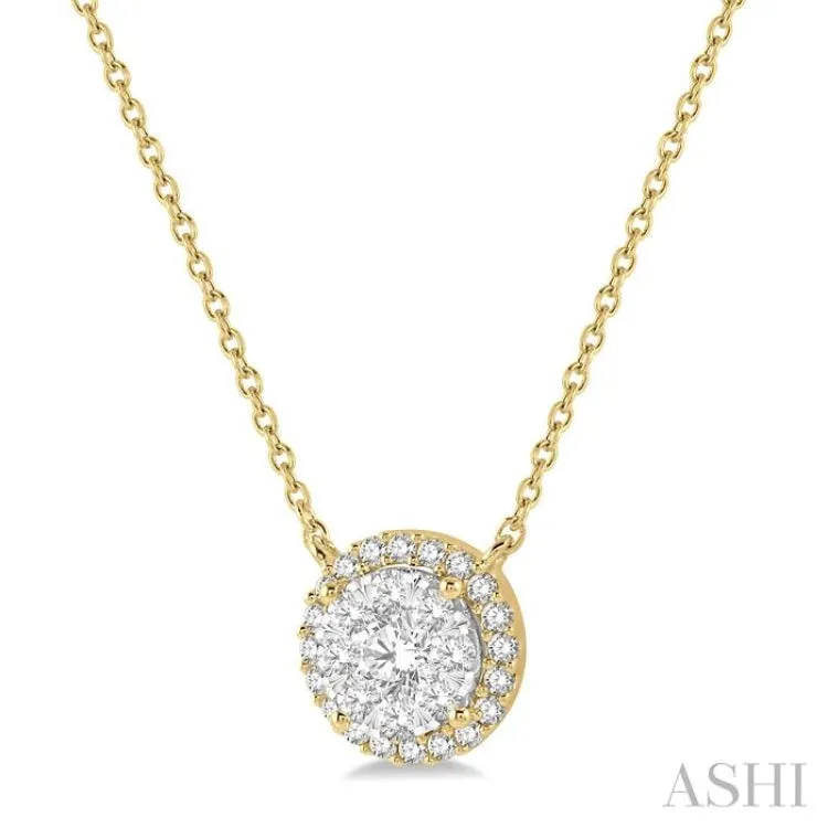 1/2 ctw Circular Round Cut Diamond Lovebright Necklace in 14K Yellow and White Gold