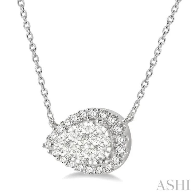 1/3 ctw Pear Shape Round Cut Diamond Lovebright Necklace in 14K White Gold