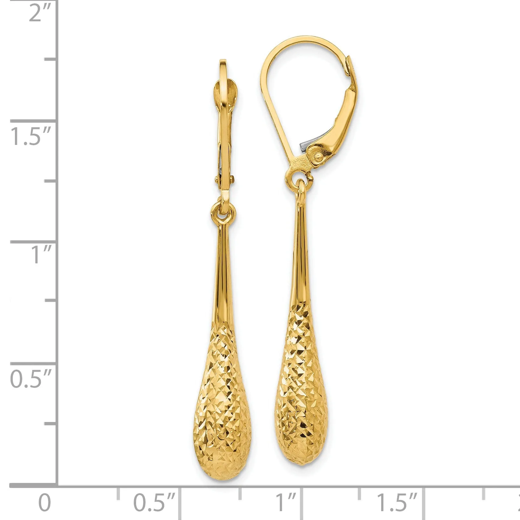 14k Yellow Gold Diamond Cut Dangle Leverback Earrings