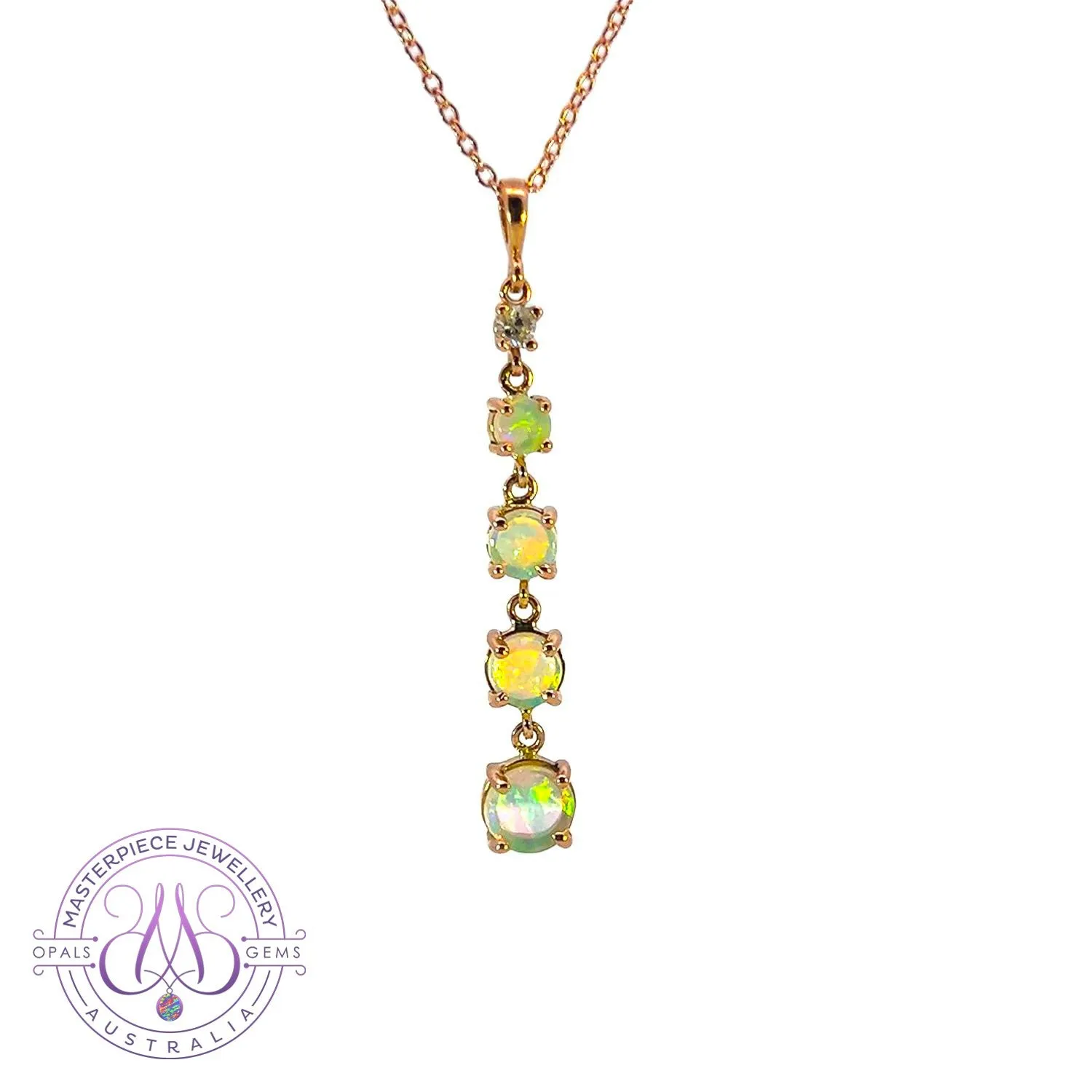 14kt Rose Gold Fire Opal and diamond dangling pendant