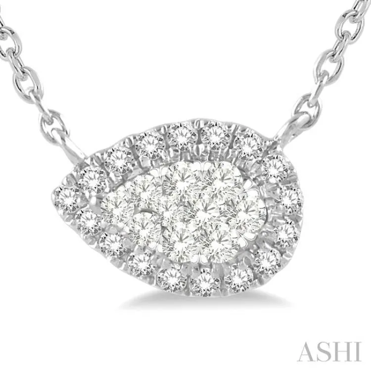 1/6 ctw Pear Shape Round Cut Diamond Lovebright Necklace in 14K White Gold