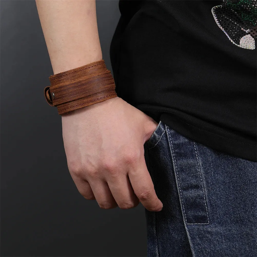 2023 Fashion Jewelry Handmade Weave Genuine Leather Bracelet Men Charm Cuff Wide Leather Bracelet Pulsera Hombre