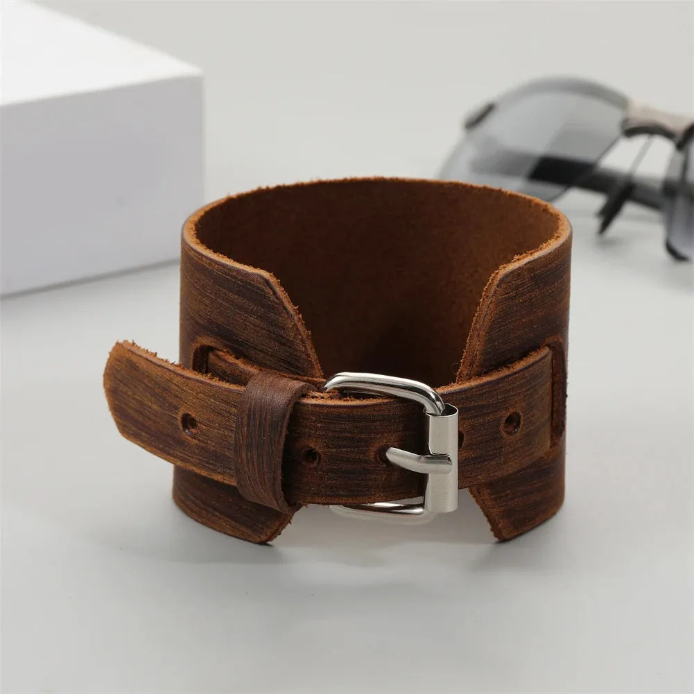 2023 Fashion Jewelry Handmade Weave Genuine Leather Bracelet Men Charm Cuff Wide Leather Bracelet Pulsera Hombre