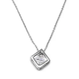 3D Square Pendant Necklace Rhodium Plated