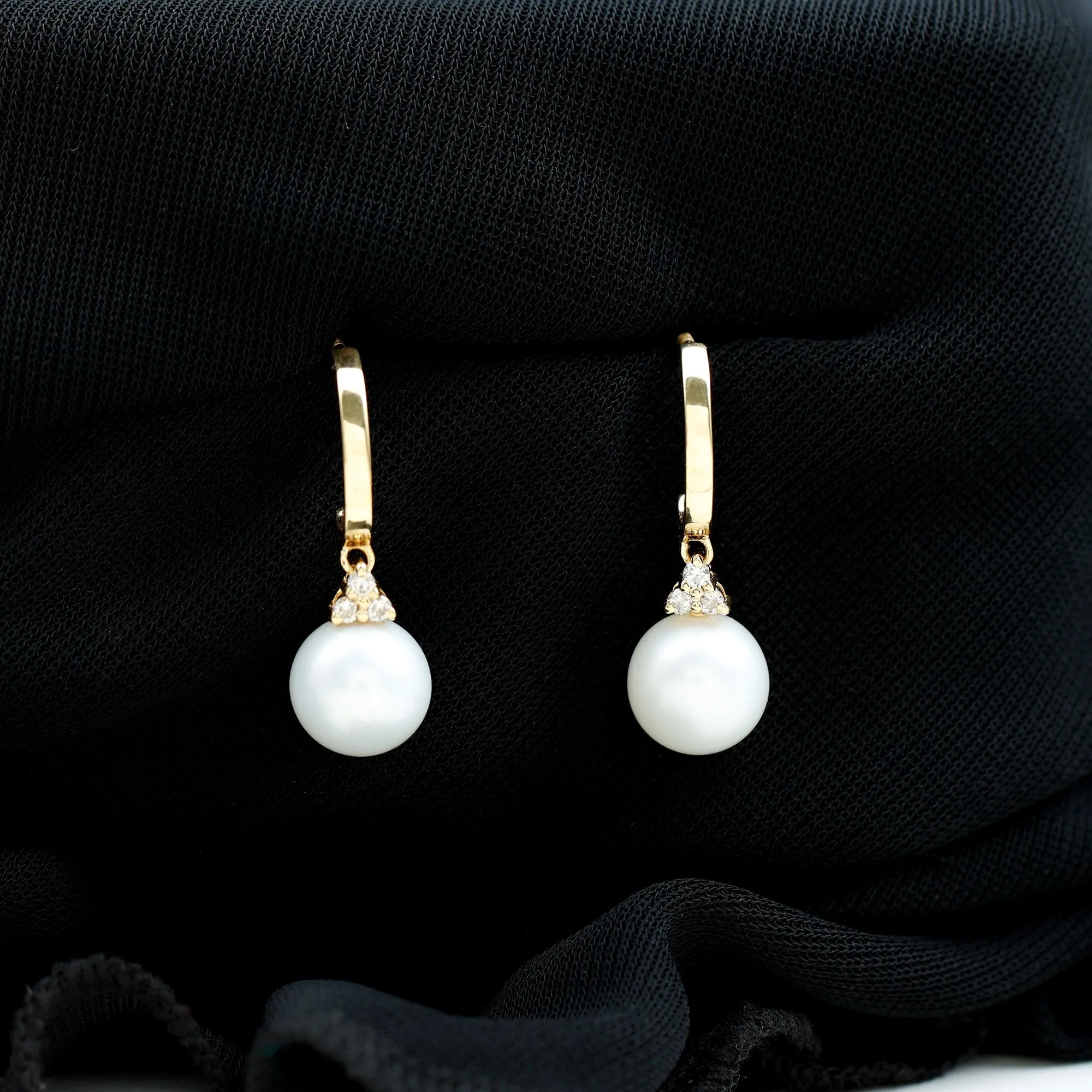 8 CT Freshwater Pearl and Diamond Trio Hoop Earrings