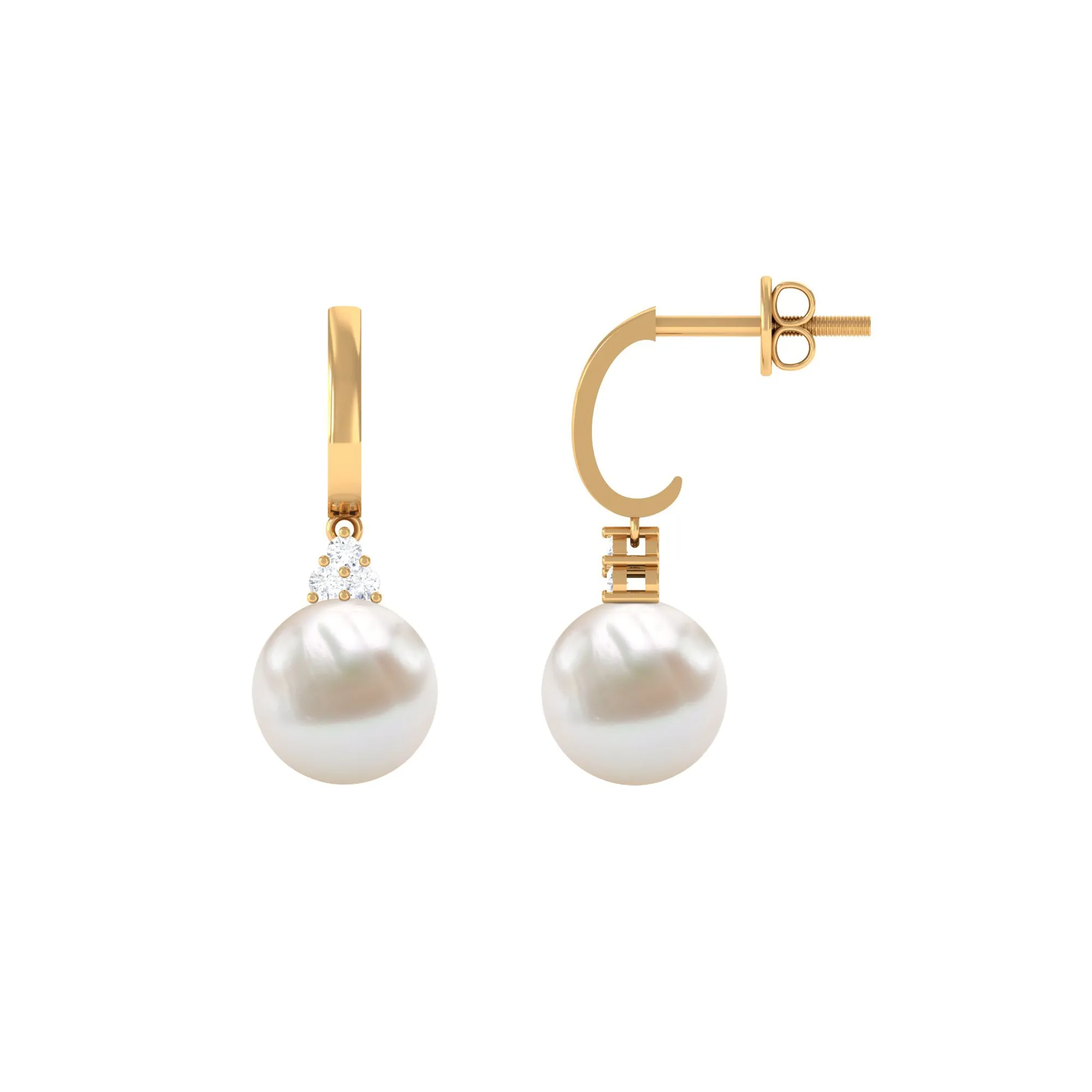 8 CT Freshwater Pearl and Diamond Trio Hoop Earrings