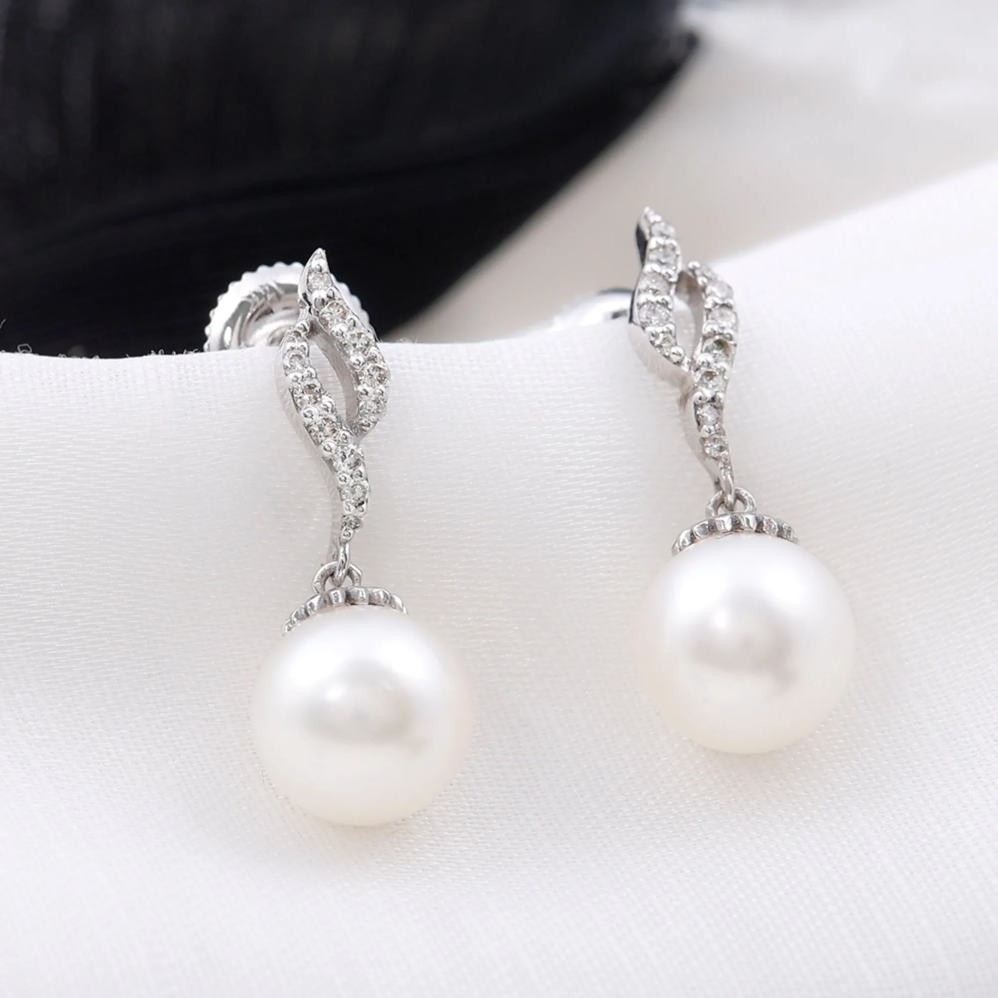 8.25 CT Freshwater Pearl Drop Earrings with Diamond Accents