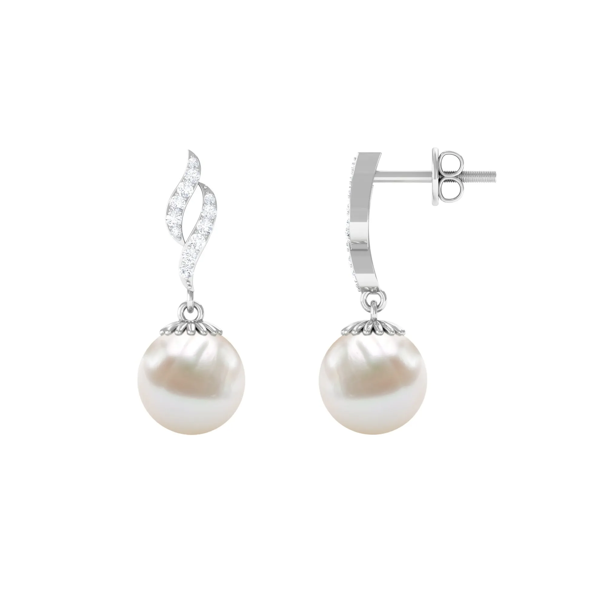 8.25 CT Freshwater Pearl Drop Earrings with Diamond Accents