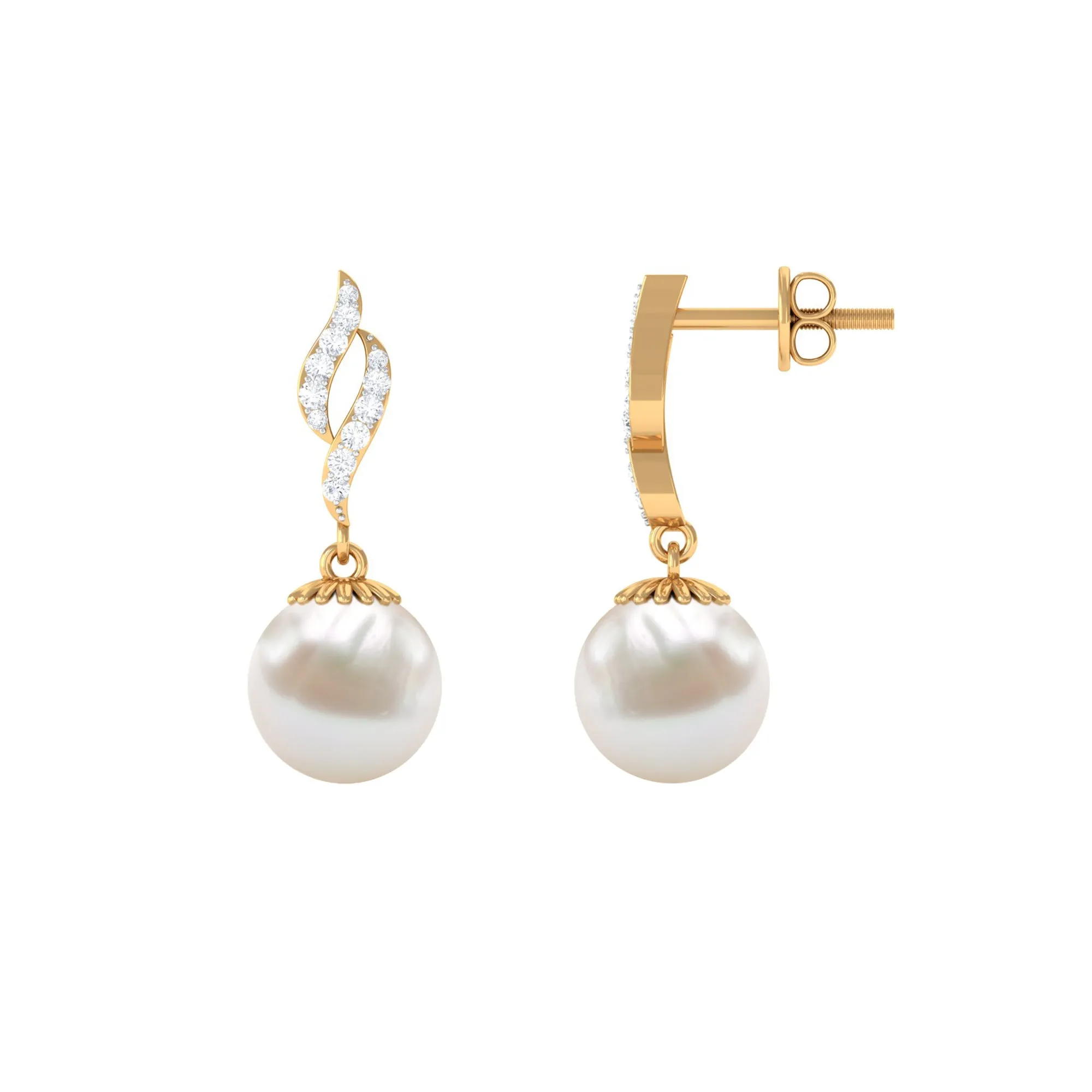 8.25 CT Freshwater Pearl Drop Earrings with Diamond Accents