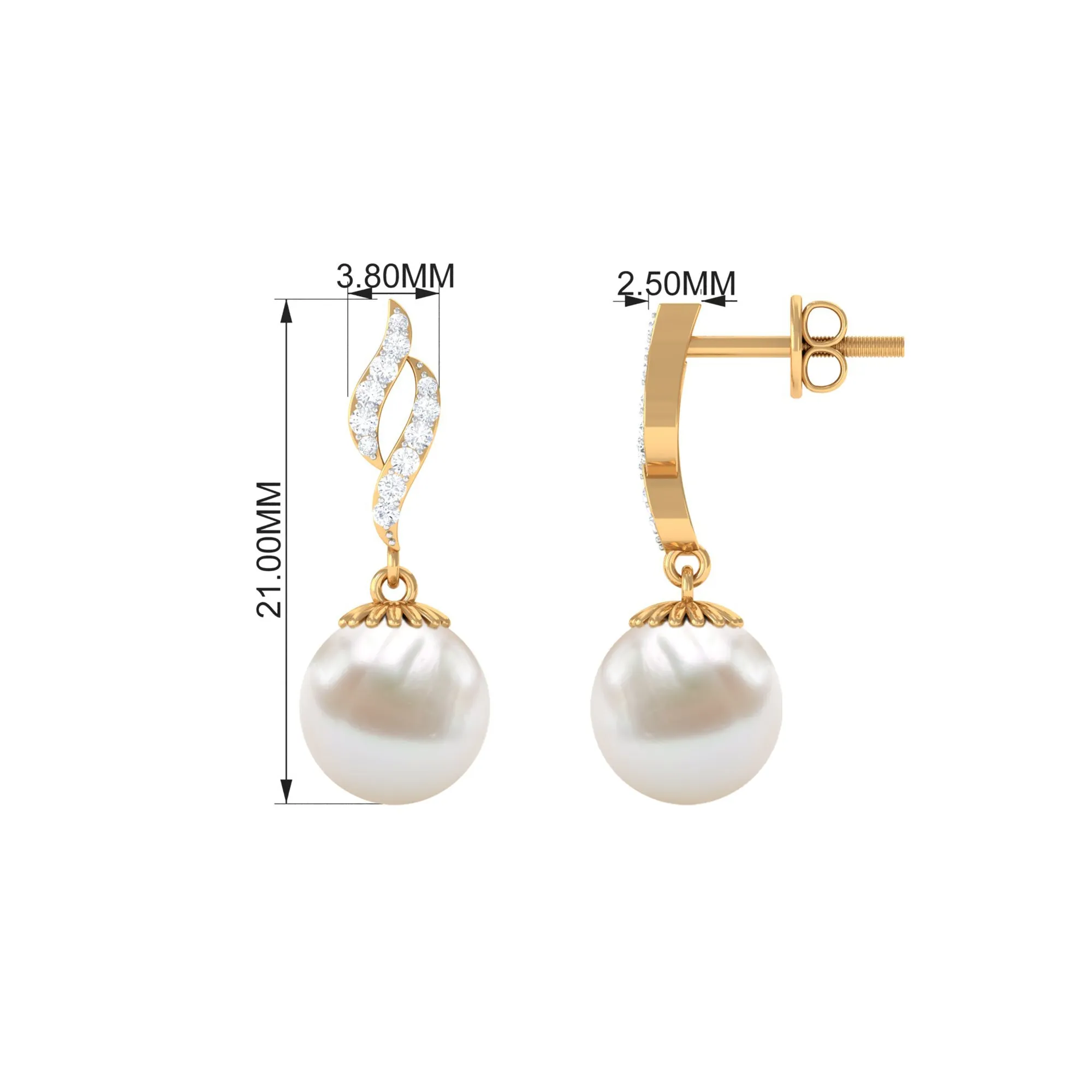 8.25 CT Freshwater Pearl Drop Earrings with Diamond Accents