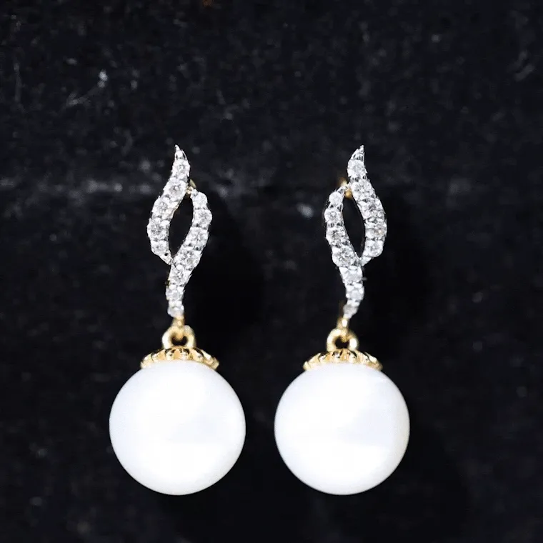 8.25 CT Freshwater Pearl Drop Earrings with Diamond Accents