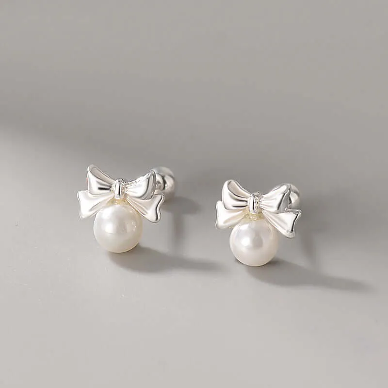 925 Silver Bow Pearl Earrings