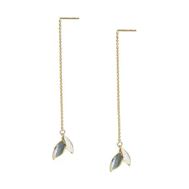 925 Silver One Touch Blue Leaf Long Drop Earrings