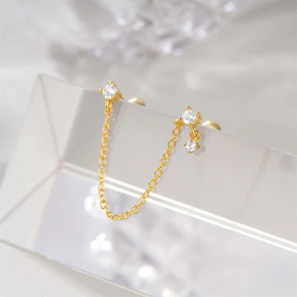 925 Silver Three Ball CZ Diamond Tassel Earrings