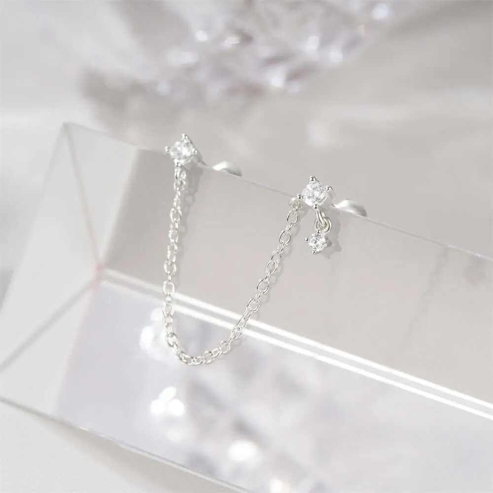 925 Silver Three Ball CZ Diamond Tassel Earrings