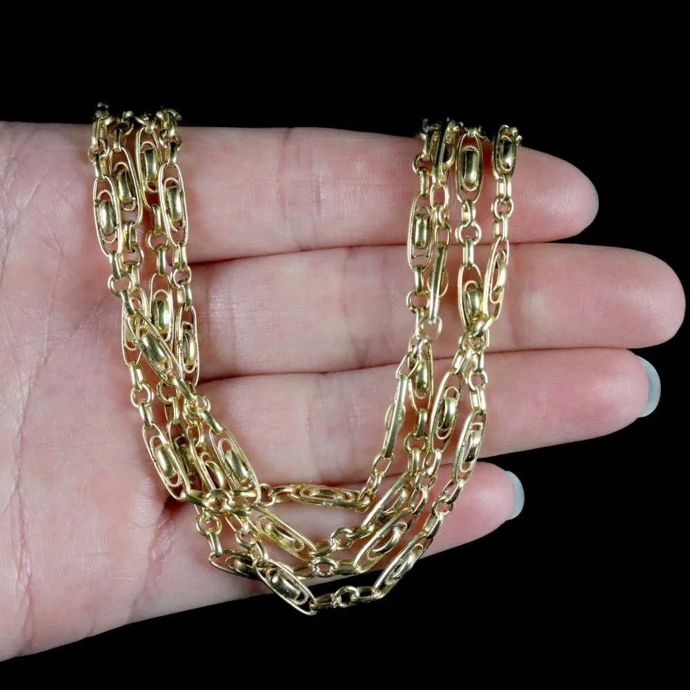 Antique Victorian French Chain 18Ct Gold Silver Sautoir Necklace Circa 1900