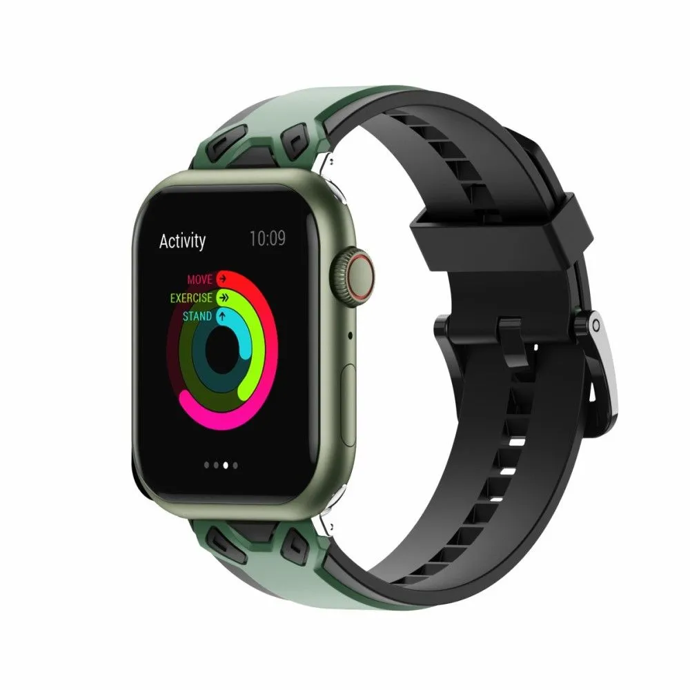 Apple Watch (45mm) color splice silicone watch strap - Army Green / Black