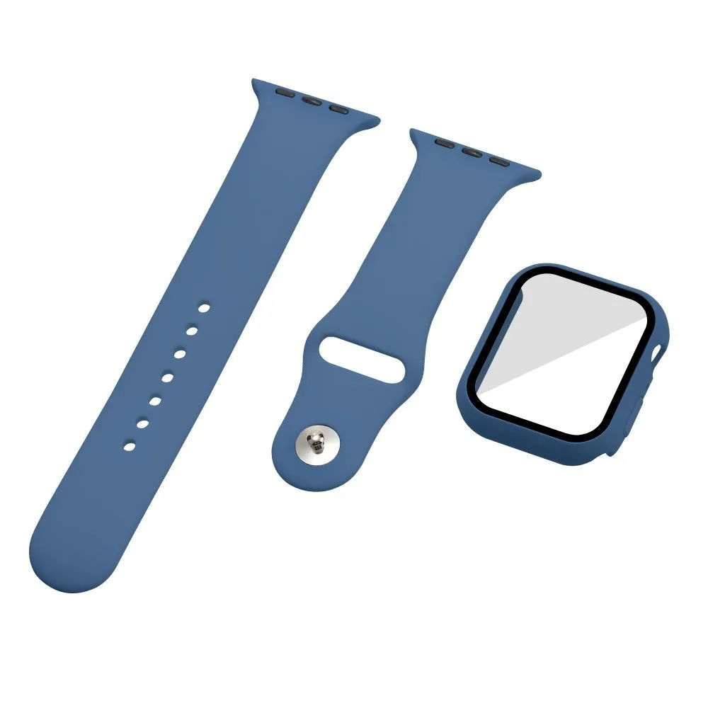 Apple Watch (45mm) silicone watch strap   cover with tempered glass - Blue / Size: S / M