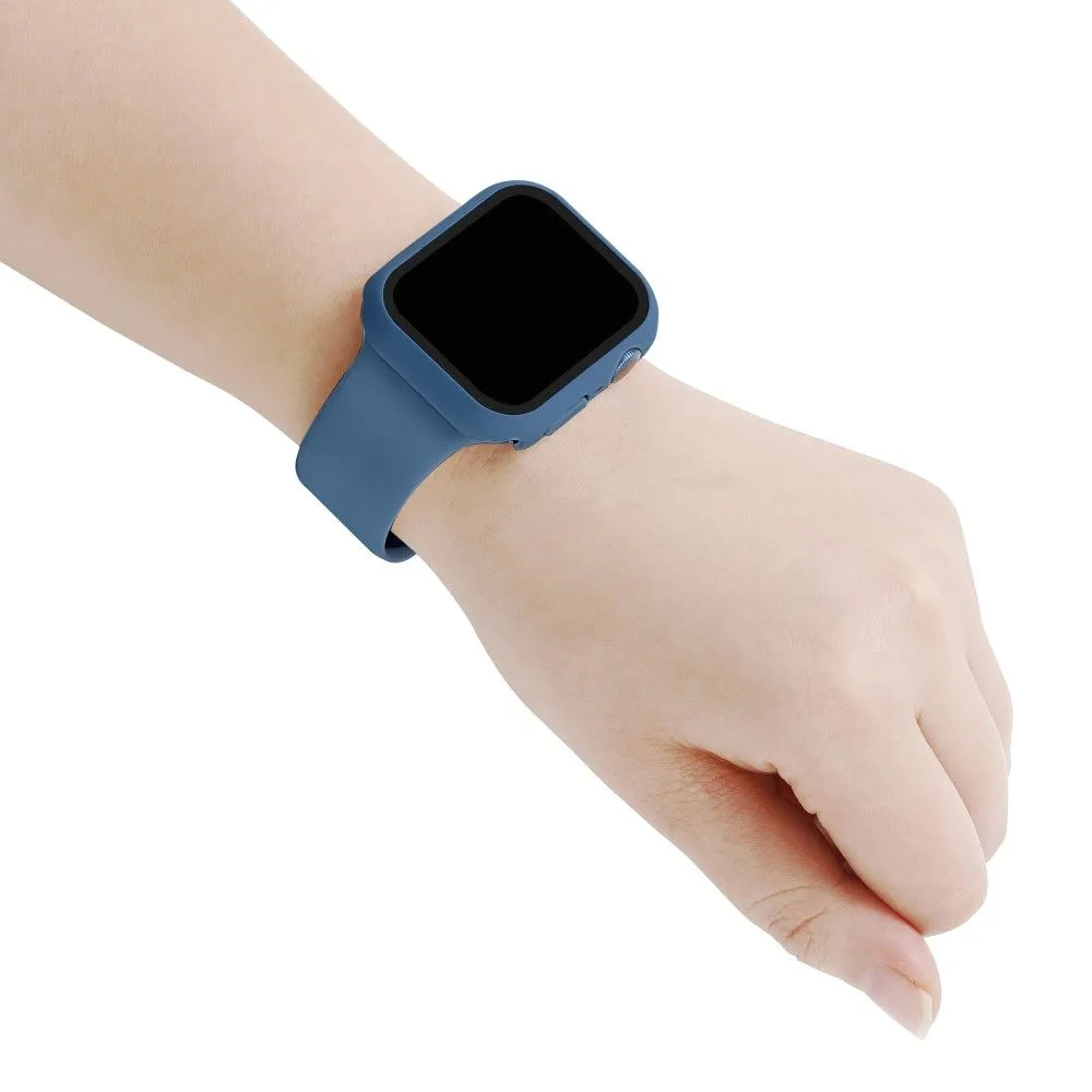 Apple Watch (45mm) silicone watch strap   cover with tempered glass - Blue / Size: S / M