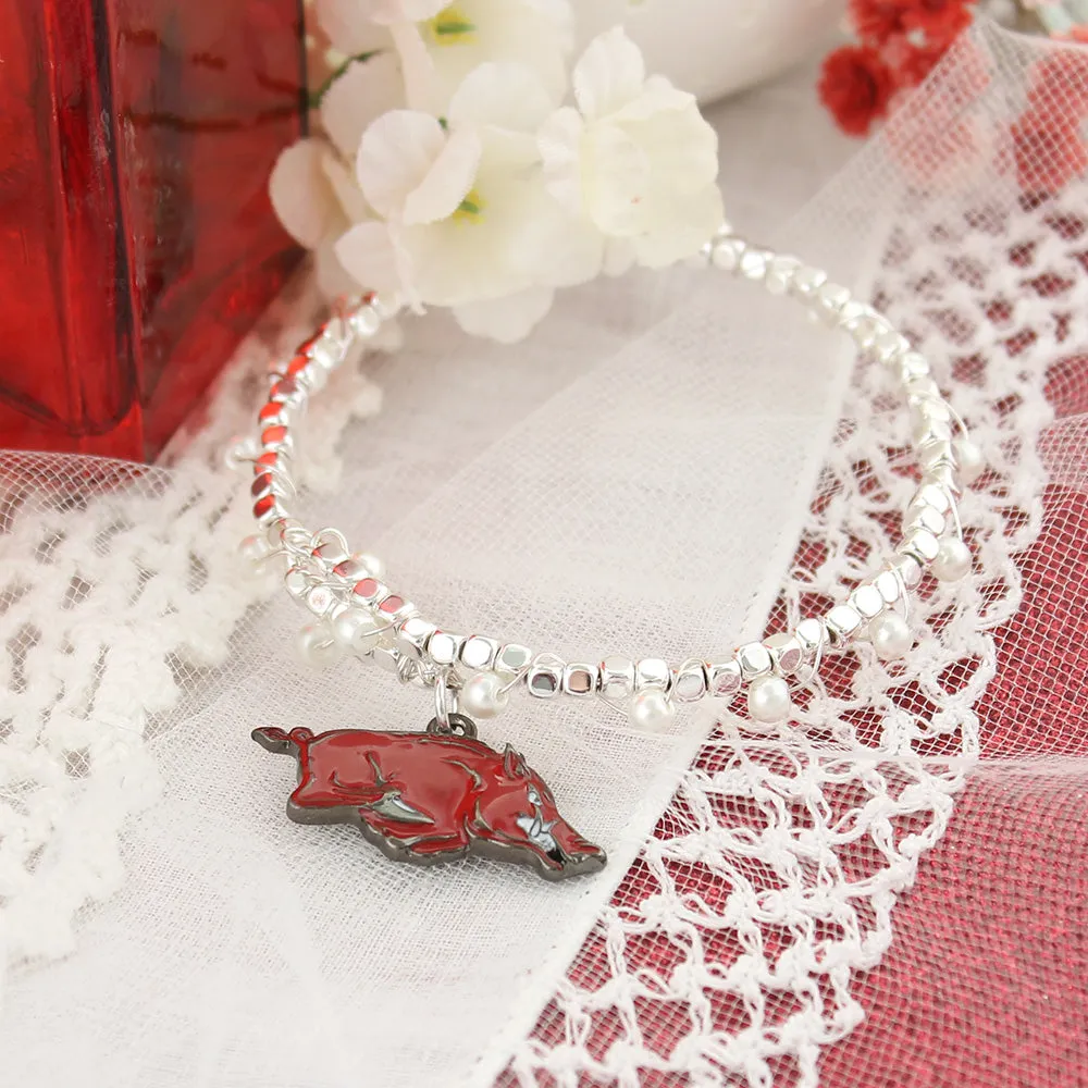 Arkansas Enamel Logo & Pearl Bracelet