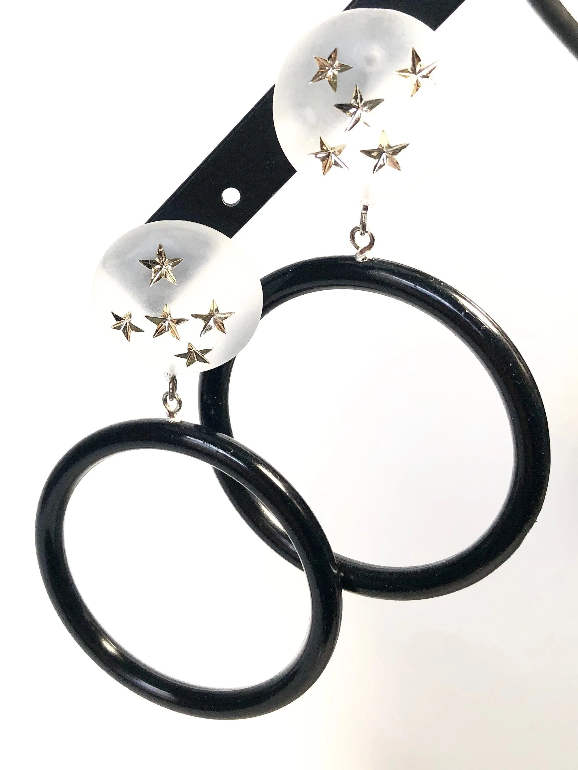 Black & Clear Frosted Star & Go Go Mod Hoop Geo Drop Earrings