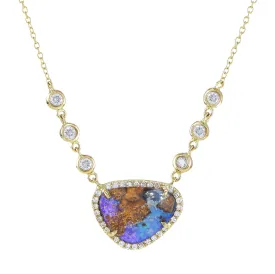 Boulder Opal Necklace With Diamonds