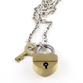 Chunky Brass Padlock   Key Necklace