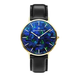 Classic Pedy Blue Swiss Movement Opal Watch 40MM with Black Leather Strap