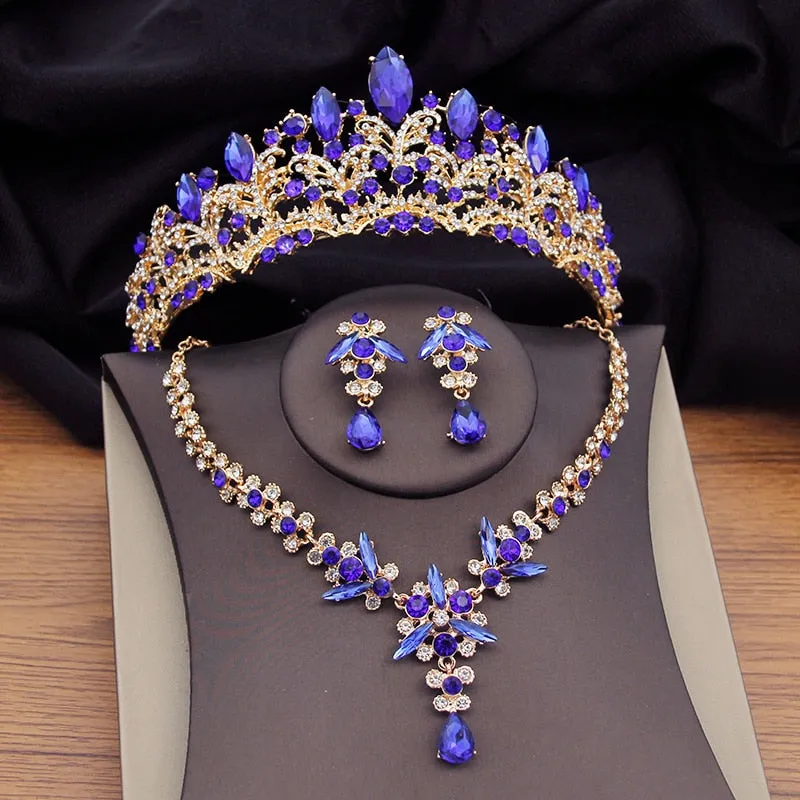 Colorful Crystal Bridal Jewelry Sets Tiaras Earrings Necklaces Accessories