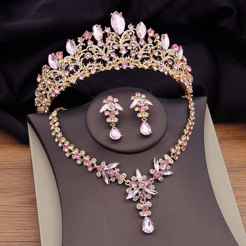 Colorful Crystal Bridal Jewelry Sets Tiaras Earrings Necklaces Accessories