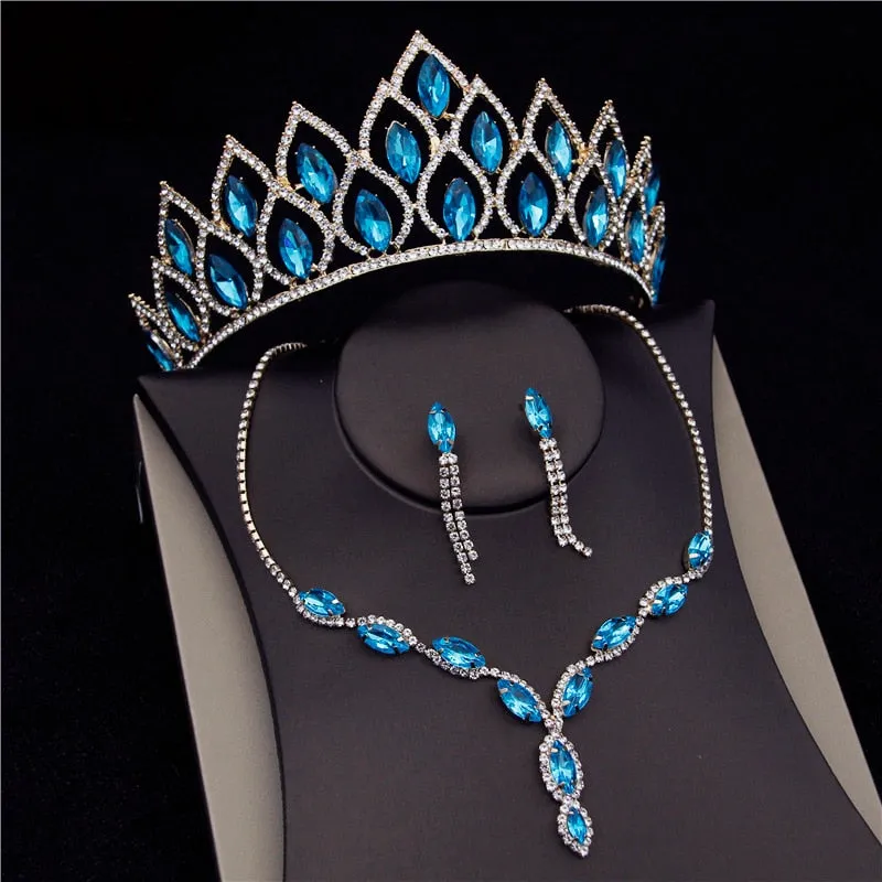 Crystal Bridal Jewelry Sets Fashion Tiara Crown Necklaces Earring Set