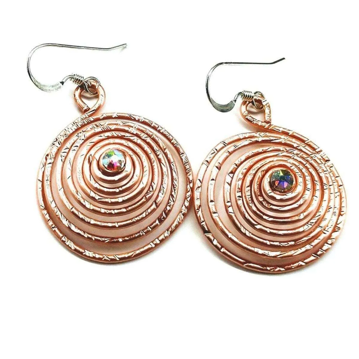 Crystal Embedded Copper Spiral Hoop Earrings