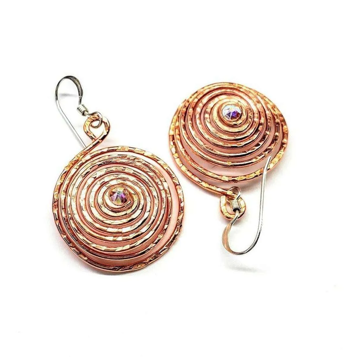 Crystal Embedded Copper Spiral Hoop Earrings