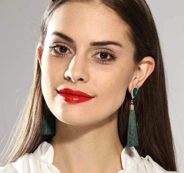 Crystal Water Drop Tassel Long Earrings