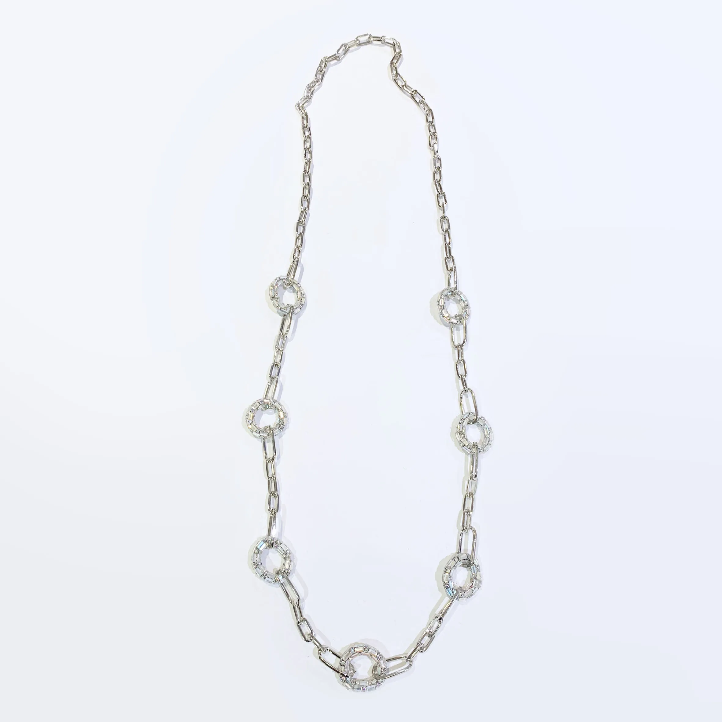 DIAMANTE AND BAGUETTE GEM HOOP CHAIN NECKLACE