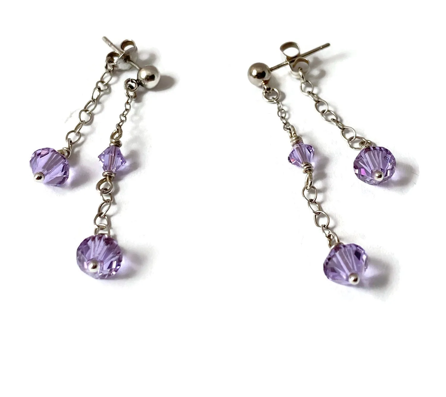 Double Sided Post Earrings/ Purple Crystal Earrings/Crystal Dangle Earrings