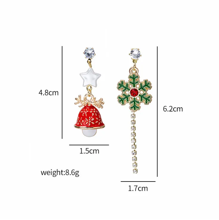 FFOrder Ladies Asymmetrical Christmas Earrings, Delicate Crystal, Bow, Christmas Tree, Snowflake, Fringe Earrings, Girls Party Jewelry