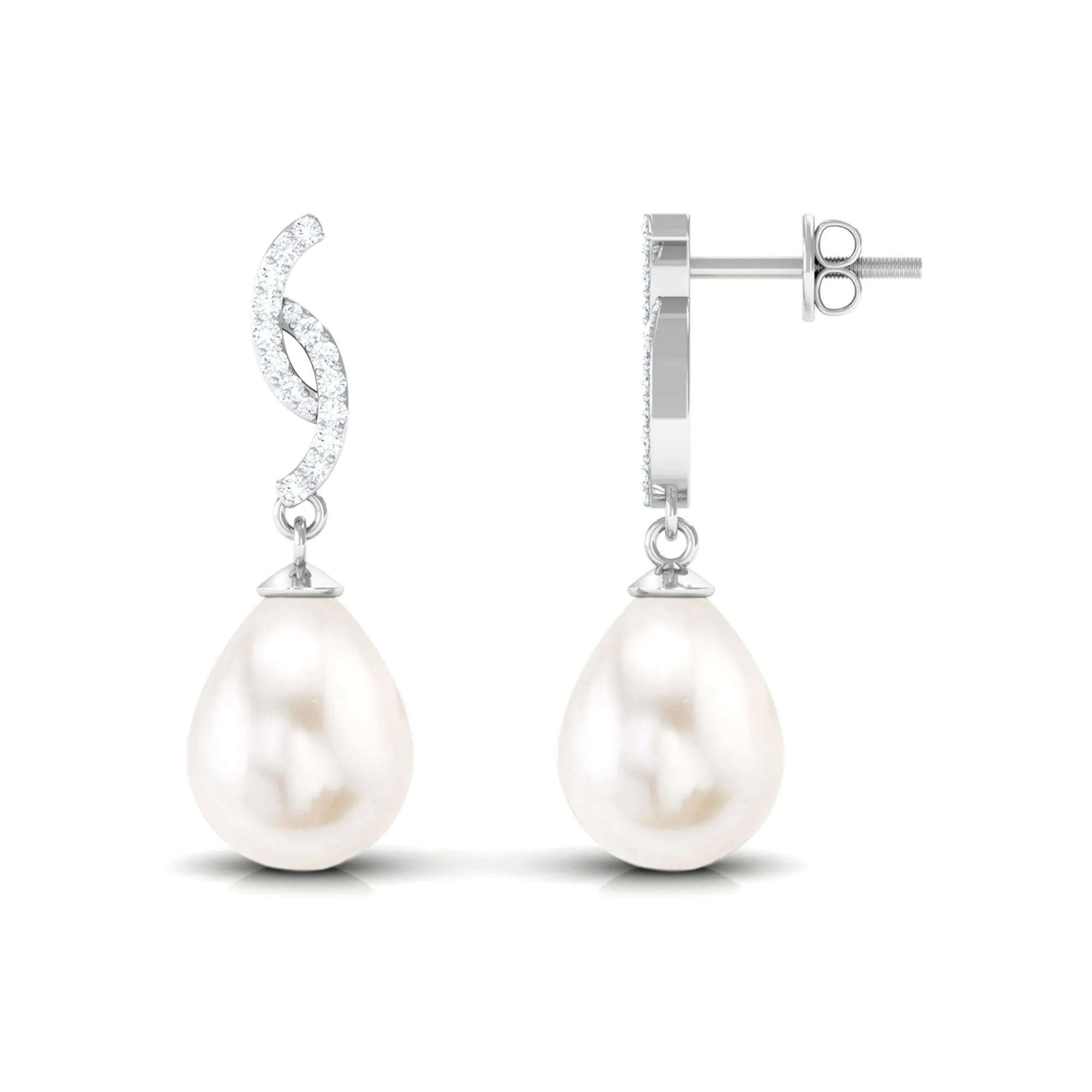 Freshwater Pearl Contemporary Drop Earring with Diamond