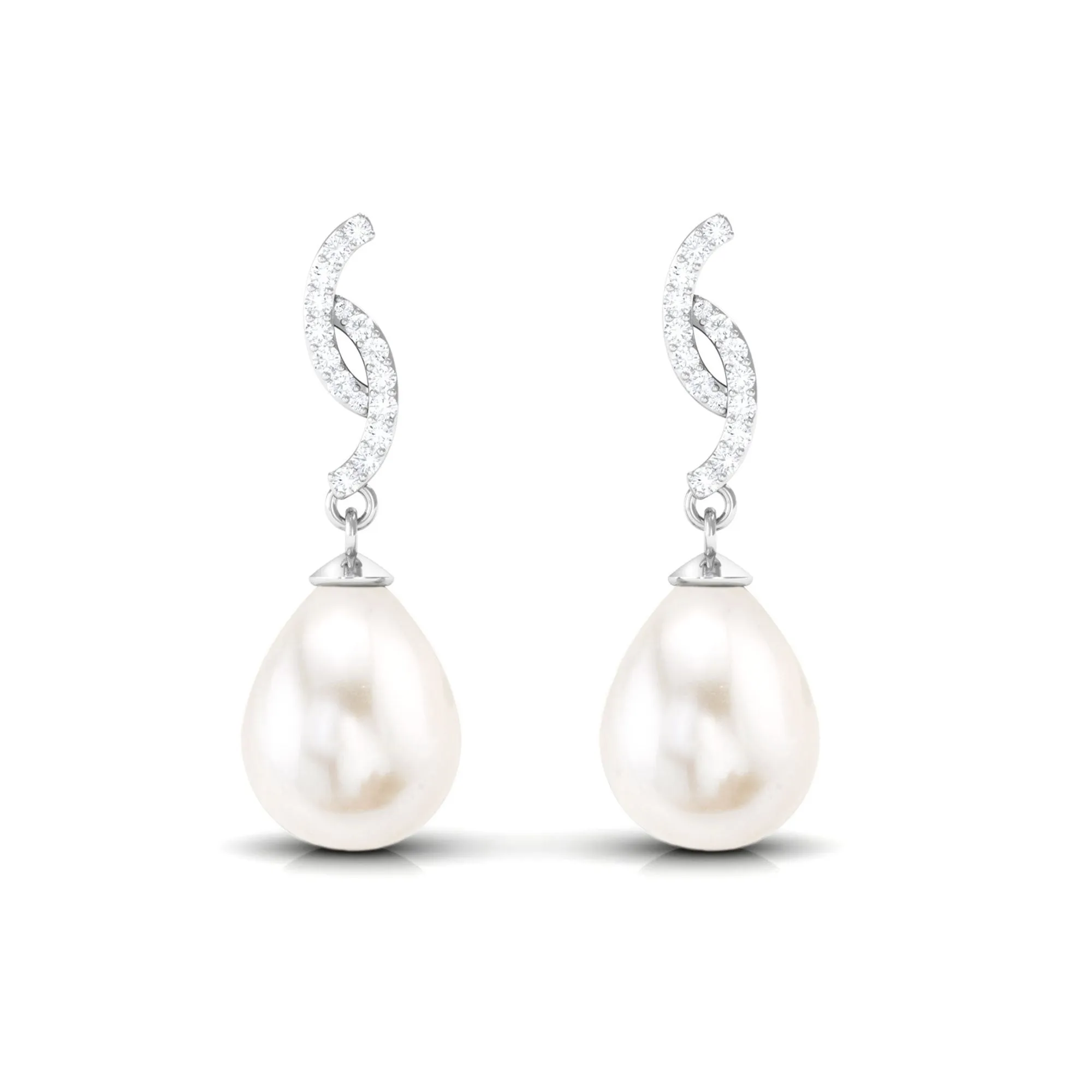 Freshwater Pearl Contemporary Drop Earring with Diamond