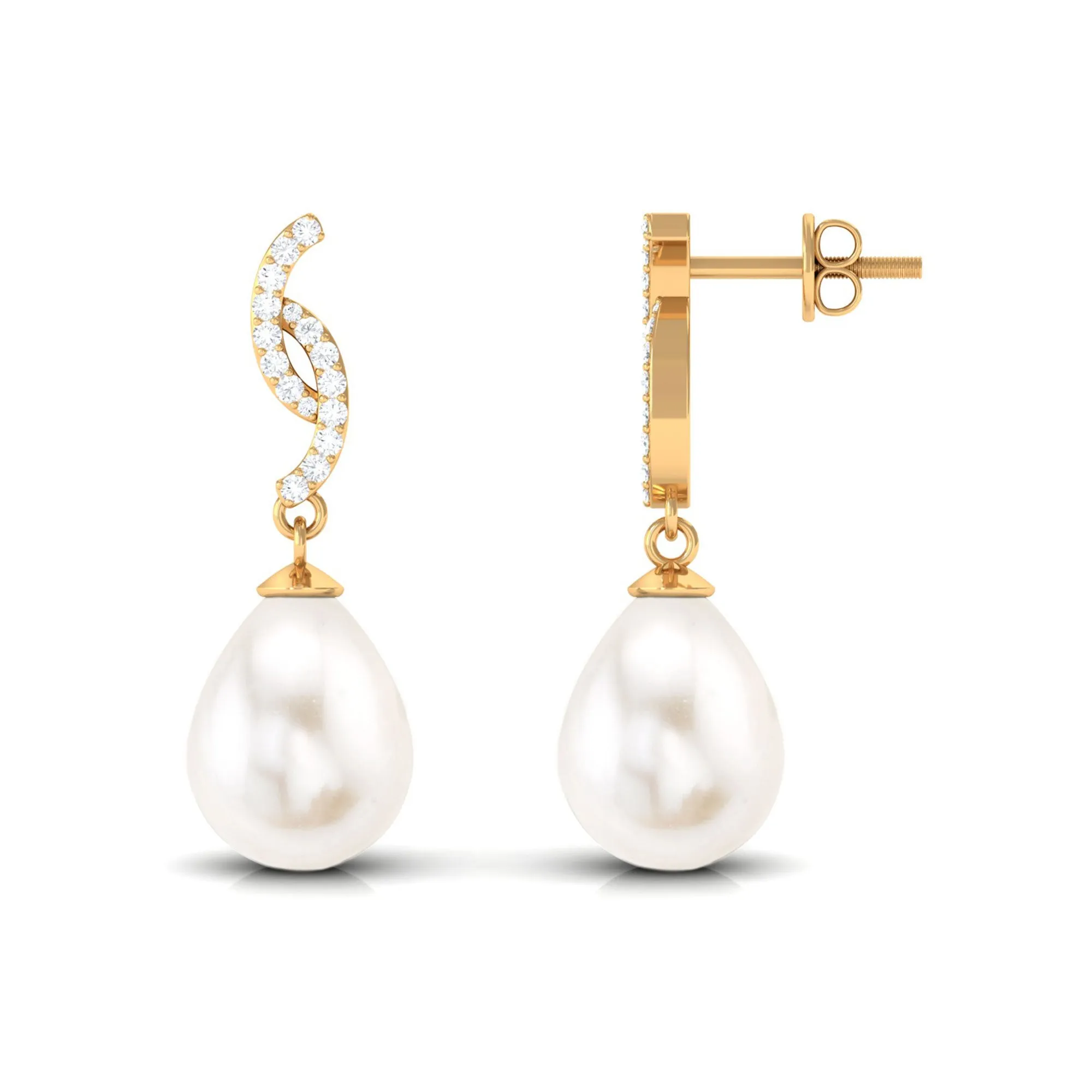 Freshwater Pearl Contemporary Drop Earring with Diamond