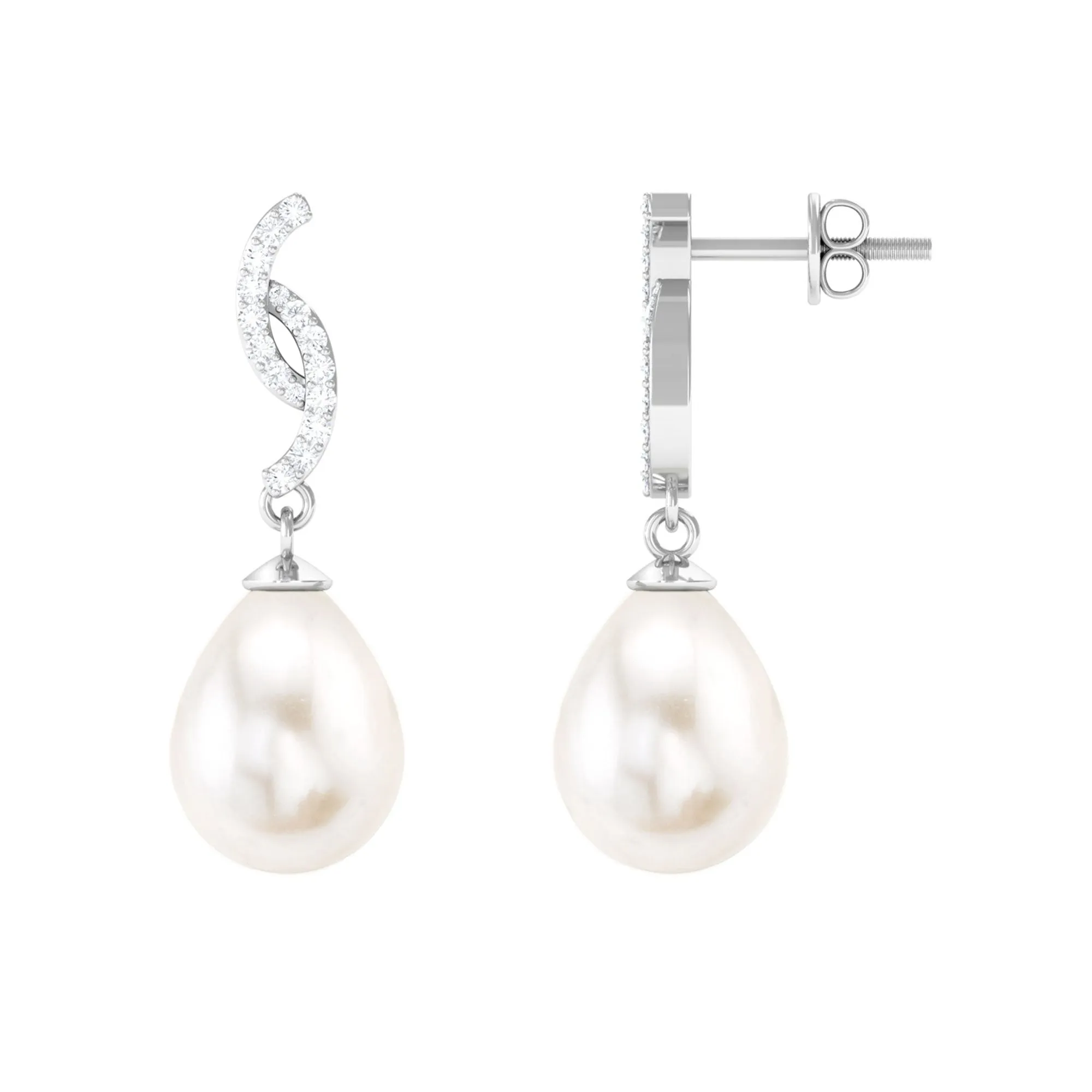 Freshwater Pearl Contemporary Drop Earring with Diamond