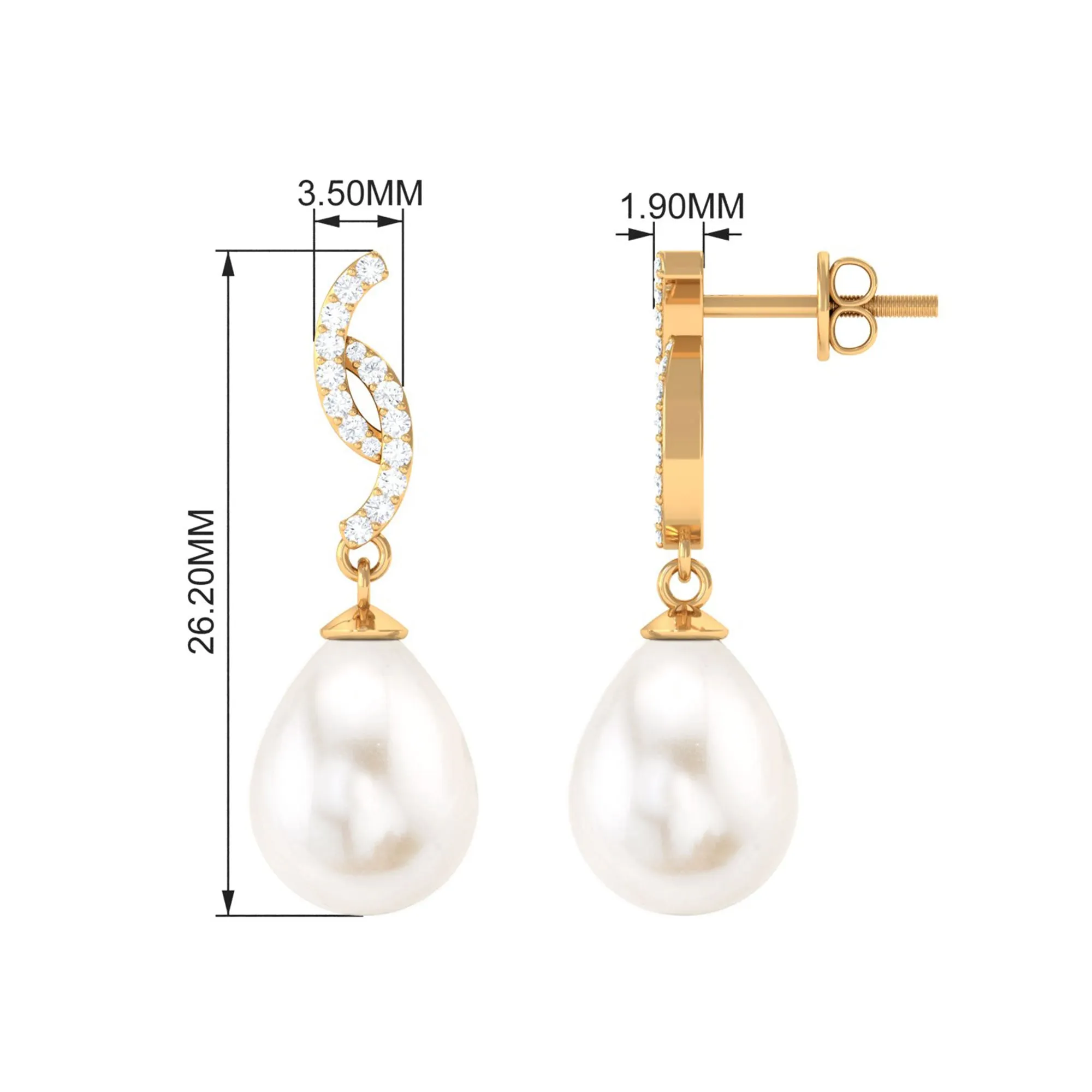 Freshwater Pearl Contemporary Drop Earring with Diamond