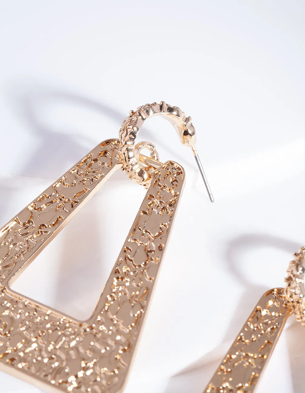 Gold Textured Geometric on Hoop Earring