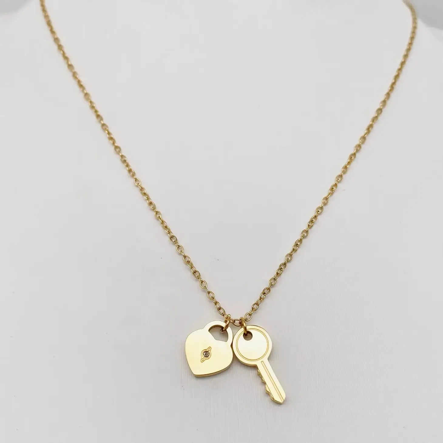 Golden Heart Lock & Key Pendant Necklace