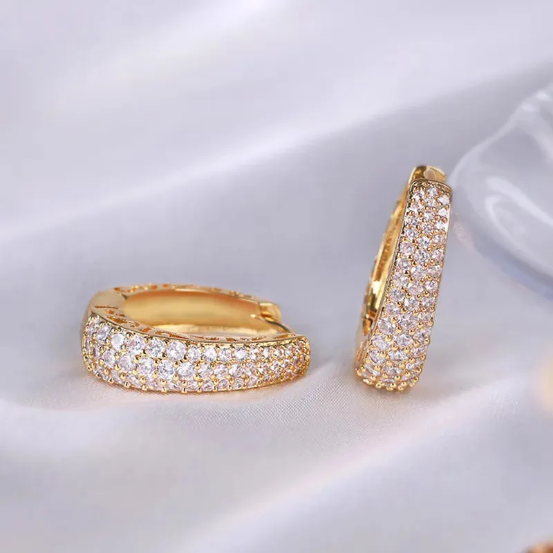 Huitan Hollow Gold Color Hoop Earrings for Women Paved Dazzling CZ Stone Luxury Trendy Female Circle Earrings Statement Jewelry