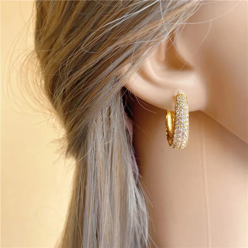 Huitan Hollow Gold Color Hoop Earrings for Women Paved Dazzling CZ Stone Luxury Trendy Female Circle Earrings Statement Jewelry