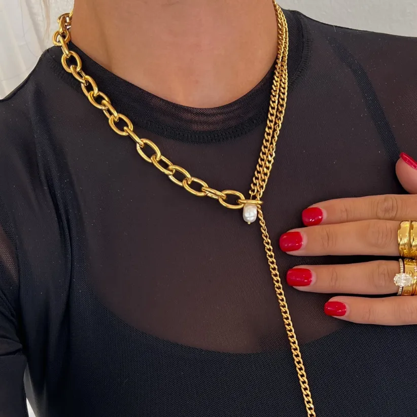 Jolinda Thick Chain Gold & Pearl Necklace