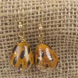 Kazuri Earring in Honey and Gold Teardrop