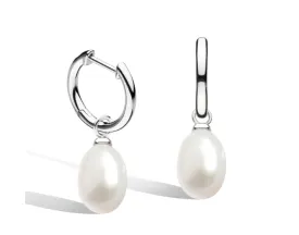 Kit Heath Sterling Silver Rhodium Plated Oval Pearl Drop Hinged Hoop Earrings (SI6920)